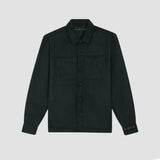 Handprinted Donce de la Sense signature overshirt in navy blue, featuring a soft brushed twill finish, perfect for exclusive winter looks in Stockholm style.